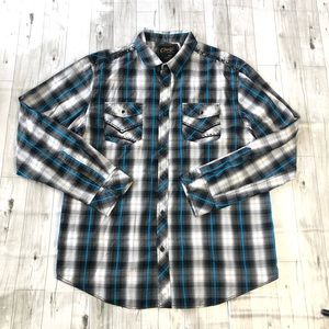 Chalc Shirt Mens XXL Western Plaid Long Sleeve Button Down Blue Gray